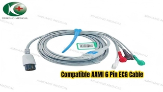 Watch:Compatible AAMI 6 Pin  ECG Cable 5 Leads Snap Type AHA 