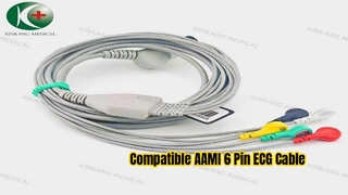 Watch:Compatible AAMI 6 Pin  ECG Cable 5 Leads Snap Type IEC 