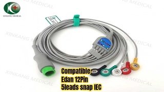 Watch: Compatible Edan 12Pin 5leads snap IEC