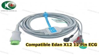 Watch:Compatible Edan X12 12 Pin  ECG Cable 5 Leads Snap Type AHA  
