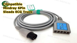Watch:Compatible Mindray 6Pin 5leads ECG Truck Cable LL Type