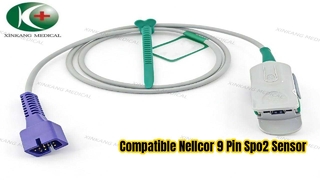 Watch:Compatible Nellcor  9 Pin Spo2 Sensor Adult Finger Clip